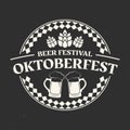 Oktoberfest logo, label or icon. Beer fest round badge with mugs and malt. German, Bavarian October festival design Royalty Free Stock Photo